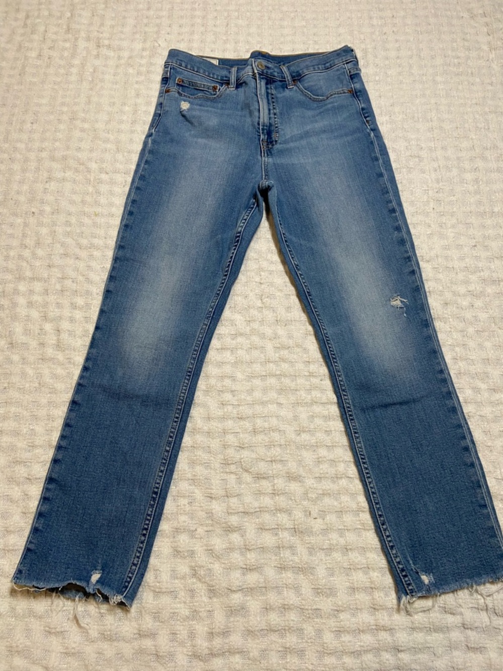 Straight Leg Distressed Blue Jeans